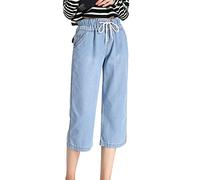 Donne Taglie Forti Jeans con Elastico in Vita Femminili Pantaloni Capri Azzurro Chiaro 2XL