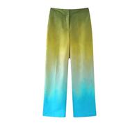Donne Tie Dye Set 2 Pezzi Vintage Turn Down Collar Shirt+Vita Alta Gradiente Tasche Cerniera Gamba Larga Pantaloni, Pantaloni Tie Dye, L