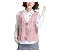 Donne Tinta unita Breve Scollo a V Maglia Gilet Moda Senza Maniche Regolare Grande Plus Casual Cardigan Maglione Top per le Donne, rosa, XXX-Large