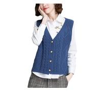 Donne Tinta unita Breve Scollo a V Maglia Gilet Moda Senza Maniche Regolare Grande Plus Casual Cardigan Maglione Top per le Donne, Blu, L