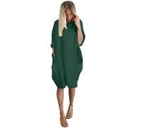 Donne Tinta unita Casual Girocollo Pullover Allentato Manica Lunga Plus Size Abito con Tasche, Verde menta, L