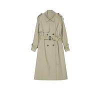 Donne Tinta unita risvolti doppia fila bottoni lunghi trenchcoat lavoro top giacca, Frassino Marrone Latte, L