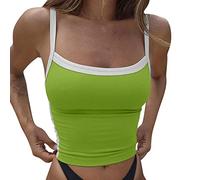 Donne Uscire Crop Top Blocco di Colore Senza Maniche Camicette Alla Moda Dimagrante Spaghetti Strap Moda Primavera Estate Canotte Corte Backless Sling Canotta Casual Carino 2026 Y2K, Verde, L