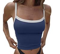 Donne Uscire Crop Top Blocco di Colore Senza Maniche Camicette Alla Moda Dimagrante Spaghetti Strap Moda Primavera Estate Canotte Corte Backless Sling Canotta Casual Carino 2026 Y2K, Blu, S