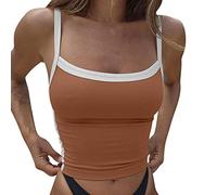 Donne Uscire Crop Top Blocco di Colore Senza Maniche Camicette Alla Moda Dimagrante Spaghetti Strap Moda Primavera Estate Canotte Corte Backless Sling Canotta Casual Carino 2026 Y2K, Caff, L