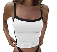 Donne Uscire Crop Top Blocco di Colore Senza Maniche Camicette Alla Moda Dimagrante Spaghetti Strap Moda Primavera Estate Canotte Corte Backless Sling Canotta Casual Carino 2026 Y2K, bianco, S