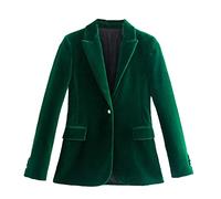 Donne Verde Velluto Blazer Giacca Lady Slim Fit Ufficio Solido Manica Lunga Singolo Pulsante Cappotto Top, Blazer Verde, S