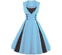 Donne Vintage Pois 1950 Rockabilly Halter Audrey Abito Retro Floreale Sera Cocktail Swing Abito (02# Azzurro,M)