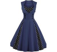 Donne Vintage Pois 1950 Rockabilly Halter Audrey Abito Retro Floreale Sera Cocktail Swing Abito (02# Blu Navy,3XL)