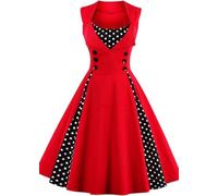 Donne Vintage Pois 1950 Rockabilly Halter Audrey Abito Retro Floreale Sera Cocktail Swing Abito (02# Rosso,L)