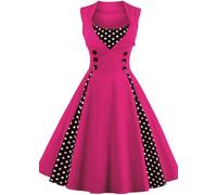 Donne Vintage Pois 1950 Rockabilly Halter Audrey Abito Retro Floreale Sera Cocktail Swing Abito (02# Rosa Caldo,5XL)