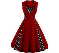 Donne Vintage Pois 1950 Rockabilly Halter Audrey Abito Retro Floreale Sera Cocktail Swing Abito (02# Vino Rosso,5XL)