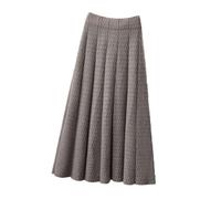 Donne Vita Alta Dimagrante Solido Maglia Media Lunghezza A-Line Lungo Inverno Filato di Lana Grande Gonna Pieghettata, Grigio 9, M