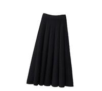 Donne Vita Alta Dimagrante Solido Maglia Media Lunghezza A-Line Lungo Inverno Filato di Lana Grande Gonna Pieghettata, Nero , XL