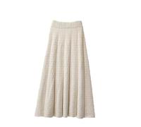 Donne Vita Alta Dimagrante Solido Maglia Media Lunghezza A-Line Lungo Inverno Filato di Lana Grande Gonna Pieghettata, Bianco crema, XL