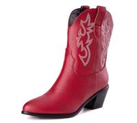 Donne Western Stivali da cowboy with Embroidered Moda Retrò Classico Basic Mid Calf Wide Calf Stivali Cowgirl per donne Ragazze Le signore Big rosso Numero 32