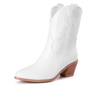 Donne Western Stivali da cowboy with Embroidered Moda Retrò Classico Basic Mid Calf Wide Calf Stivali Cowgirl per donne Ragazze Le signore Bianco Numero 33
