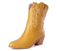 Donne Western Stivali da cowboy with Embroidered Moda Retrò Classico Basic Mid Calf Wide Calf Stivali Cowgirl per donne Ragazze Le signore giallo Numero 38