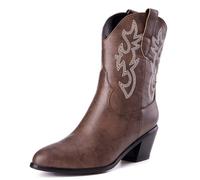 Donne Western Stivali da cowboy with Embroidered Moda Retrò Classico Basic Mid Calf Wide Calf Stivali Cowgirl per donne Ragazze Le signore Dark Marrone Numero 46