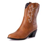 Donne Western Stivali da cowboy with Embroidered Moda Retrò Classico Basic Mid Calf Wide Calf Stivali Cowgirl per donne Ragazze Le signore Light Marrone Numero 33