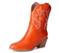Donne Western Stivali da cowboy with Embroidered Moda Retrò Classico Basic Mid Calf Wide Calf Stivali Cowgirl per donne Ragazze Le signore Arancione Numero 38
