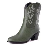 Donne Western Stivali da cowboy with Embroidered Moda Retrò Classico Basic Mid Calf Wide Calf Stivali Cowgirl per donne Ragazze Le signore verde Numero 38