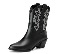 Donne Western Stivali da cowboy with Embroidered Moda Retrò Classico Basic Mid Calf Wide Calf Stivali Cowgirl per donne Ragazze Le signore nero Numero 36