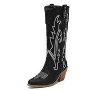 Donne Western Stivali da cowboy with Embroidered Moda Retrò Classico Tall Boot Pull On per donne Ragazze Le signore nero Numero 34