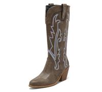 Donne Western Stivali da cowboy with Embroidered Moda Retrò Classico Tall Boot Pull On per donne Ragazze Le signore Khaki Numero 45