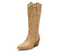 Donne Western Stivali da cowboy with Embroidered Moda Retrò Classico Tall Boot Pull On per donne Ragazze Le signore giallo Numero 42