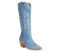 Donne Western Stivali da cowboy with Embroidered Moda Retrò Classico Tall Boot Pull On per donne Ragazze Le signore Blu Numero 45