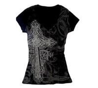 Donne Y2k Emo Grunge Camicie 2000s Vintage Grafica Baby Tees Manica Corta Punk Gothic Tee Top Adolescenti Alt Vestiti Uscire Camicia Streetwear Estate, Nero argento, L