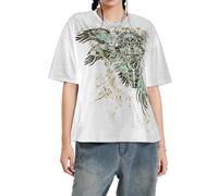 Donne Y2K Fata Grunge Vestiti Manica Corta Estetica Grafica Crop Top 2000s E Ragazze Vintage Baggy Emo Tee Shirt, bianco, S