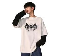 Donne Y2K Graphie Crop Top Fata Grunge Maniche Lunghe T Shirt Estetica Gotica Slim Fit Camicetta Fairycore Streetwear, bianco, L