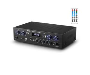 Donner Amplificatore di potenza Audio Bluetooth 5.0, Amplificatore Audio Stereo 4 Canali, Amplificatore HiFi 440W con USB, SD, FM, 2 Microfono IN Echo, RCA, LED per Studio, Casa, MAMP5