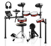 Donner Batteria Elettronica con Bluetooth, Batteria Elettrica con Trono, Cuffie, Bacchette, Lezioni di Melodica, 450 Suoni E Drum con USB MIDI, 5 Pad e 3 Piatti Tamburo Digitale, DED-200New