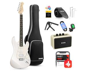 Donner Chitarra elettrica, DST-152 Starter Kit per chitarra elettrica HSS Pickup Coil Split, con amplificatore, borsa, accessori, bianco