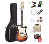 Donner Chitarra elettrica per bambini da 76,2 cm, kit per principianti TL, mini chitarra elettrica per bambini con amplificatore, custodia 600D, accordatore, plettri, cavo, tracolla e corde extra, DTJ