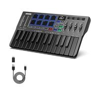Donner Controller Tastiera MIDI USB-C, Tastiera MIDI Mini Portatile a 25 Tasti con 8 Drum Pad, Display OLED, 16 Scale Smart, Arpeggio, Replay, 4 Software DAW e 40 Corsi Didattici, DMK 25 Pro Nero