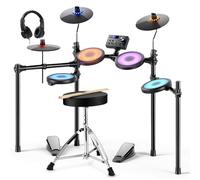 Donner DED-70L - Batteria elettronica con cuscinetti a rete silenziosi e piatti da 9", 150 suoni, 15 kit batteria, USB MIDI, ricarica di tipo C, 2 pedali, trono, cuffie, bastoncini, lezioni di melodia