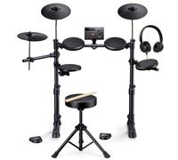 Donner DED-70SE - Batteria con 4 silenziosi cuscinetti a rete da 9", USB MIDI, porta di tipo C, trono, cuffie, bastoncini, lezioni di melodia, altezza regolabile, colore nero