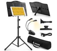 Donner Leggio Musicale Pieghevole DMS-1 Leggio Spartiti da Altezza Regolabile con Clip, Cavo USB, Luce e Custodia per trasporto