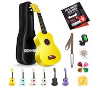 Donner Ukulele soprano per principianti adulti ukelele con cinturino online gratuito per lezioni cinturino sintonizzatore stringa, DMU-01 21 pollici opaco ukalee Bundle Kit Macaron Series-Giallo