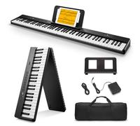 Donner DP-10 Tastiera portatile per pianoforte a 88 tasti per principianti, bundle tastiera per pianoforte pieghevole Bluetooth con pedale, borsa per pianoforte, nero