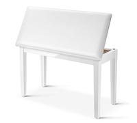 Donner Duet - Panca per pianoforte con contenitore, in legno massiccio, per tastiera, pianoforte, libreria, sgabello con cuscino imbottito in spugna ad alta densità, colore bianco