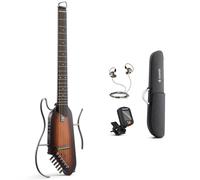 Donner HUSH-I Chitarra da viaggio - Chitarra elettrica acustica portatile, ultraleggera, silenziosa, corpo in mogano con supporto rimovibile, borsa per il trasporto e accessori