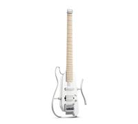 Donner HUSH-X - Kit per chitarra elettrica - Chitarra Headless Leggera, Ottima per Viaggiare e Allenarsi, Corpo in Mogano Massiccio con Telai Facili da Montare, Custodia, Bianco Metallizzato