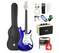 Donner Kit Chitarra Elettrica Stratocaster Chitarre Elettriche da 39 Pollici con Amplificatore, Borsa, Capo, Cinghia, Corda, Sintonizzatore, Cavo e Plettri (Blu)