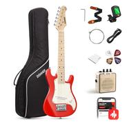 Donner Kit per principianti per chitarra elettrica da 30 pollici, ST Style Mini chitarra Bundle con amplificatore, sintonizzatore, capo, borsa, cinghia, corda, cavo (rosso)
