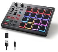 Donner Controller MIDI Pad Drum Pad Macchina, Professional USB Type-C Tastiera Beat Maker con 16 Pad, MIDI out, 2 Fader e Knobs Assegnabili (STARRYPAD MINI, Nero)